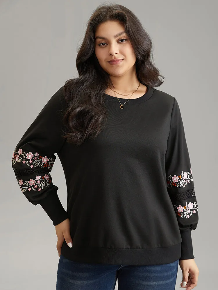 Floral Embroidered Lace Insert Sweatshirt sold by Bloomchic