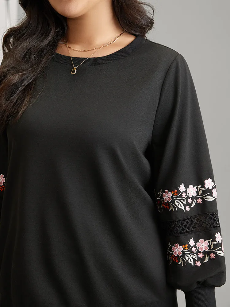 Floral Embroidered Lace Insert Sweatshirt sold by Bloomchic product image thumbnail 5