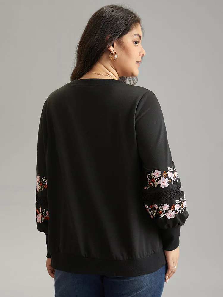 Floral Embroidered Lace Insert Sweatshirt sold by Bloomchic product image thumbnail 2