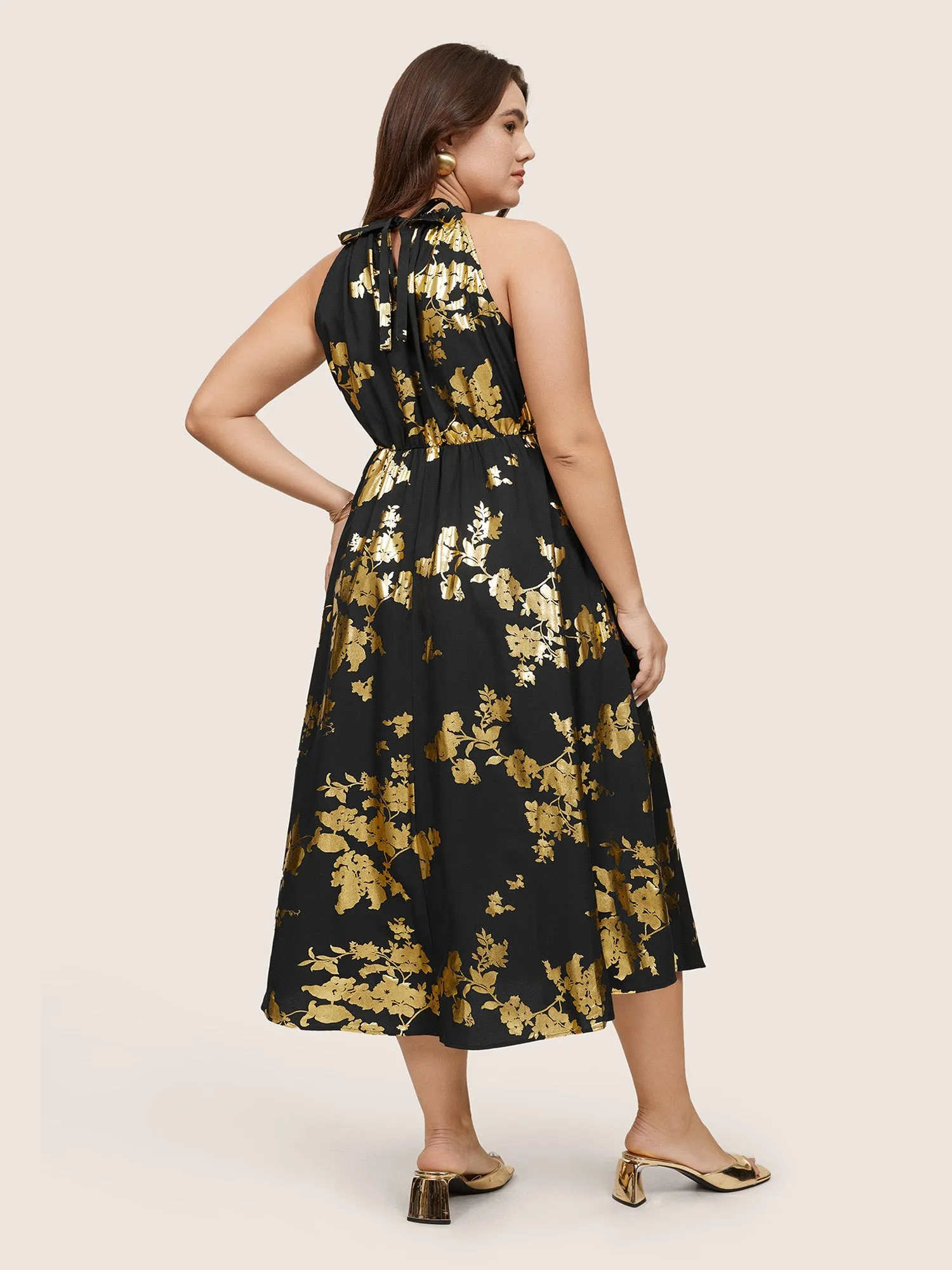 Glitter Pocket Halter Keyhole Midi Dress sold by Bloomchic product image thumbnail 4