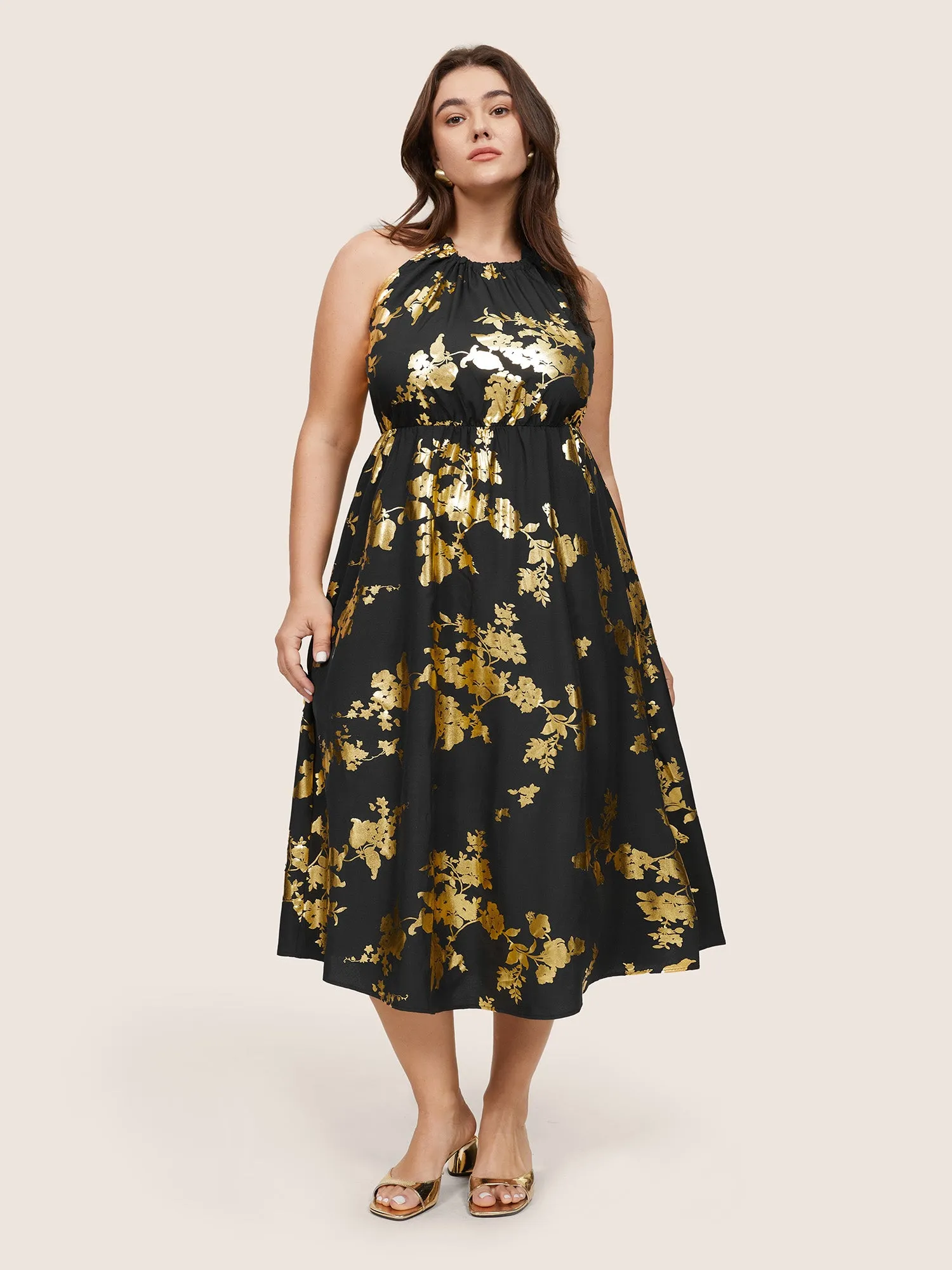 Glitter Pocket Halter Keyhole Midi Dress sold by Bloomchic