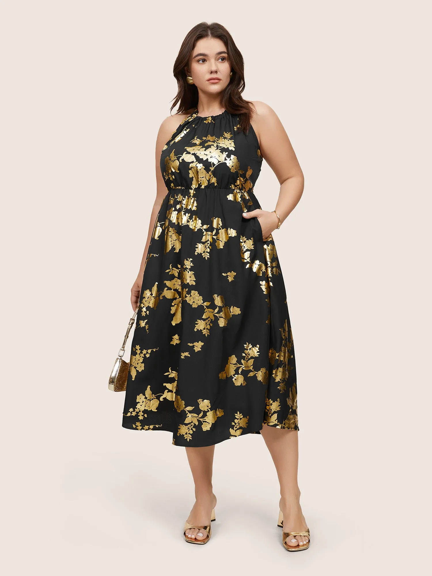 Glitter Pocket Halter Keyhole Midi Dress sold by Bloomchic product image thumbnail 3