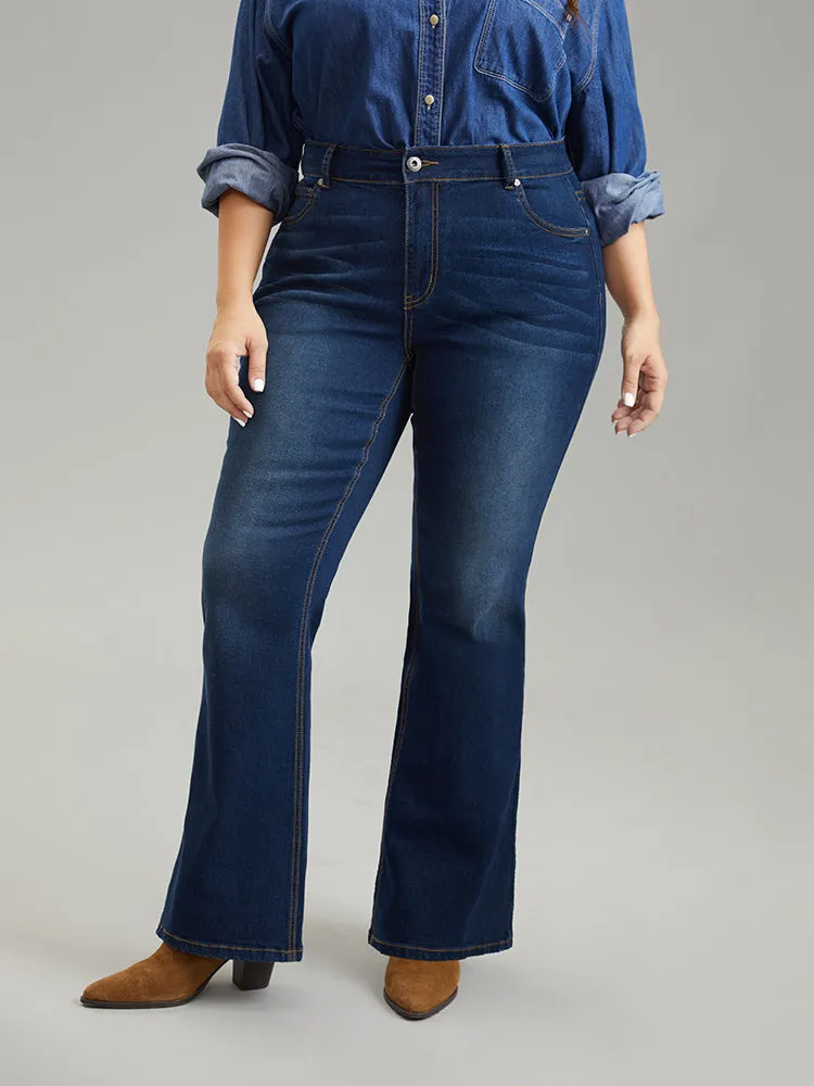 Dark Wash Zipper Fly Flare Leg Jeans sold by Bloomchic