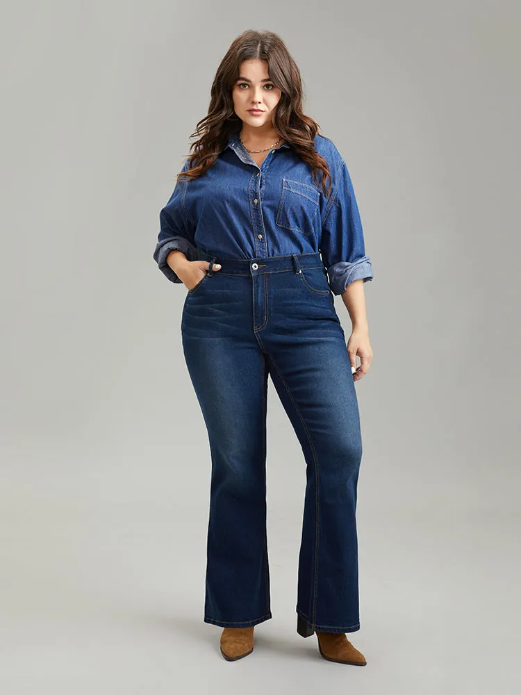 Dark Wash Zipper Fly Flare Leg Jeans sold by Bloomchic product image thumbnail 2