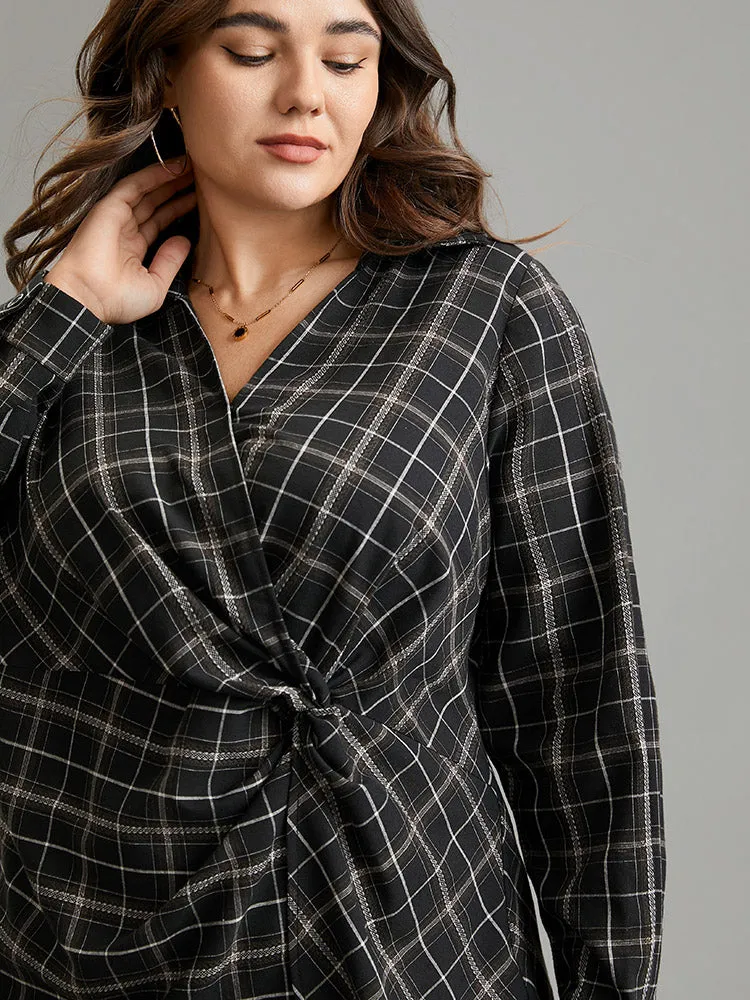 Plaid Shirt Collar Twist Front Blouse sold by Bloomchic product image thumbnail 4