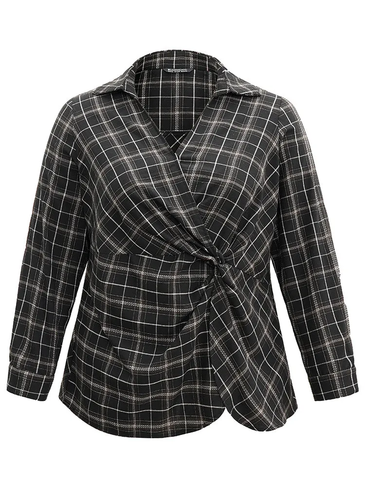 Plaid Shirt Collar Twist Front Blouse sold by Bloomchic product image thumbnail 5