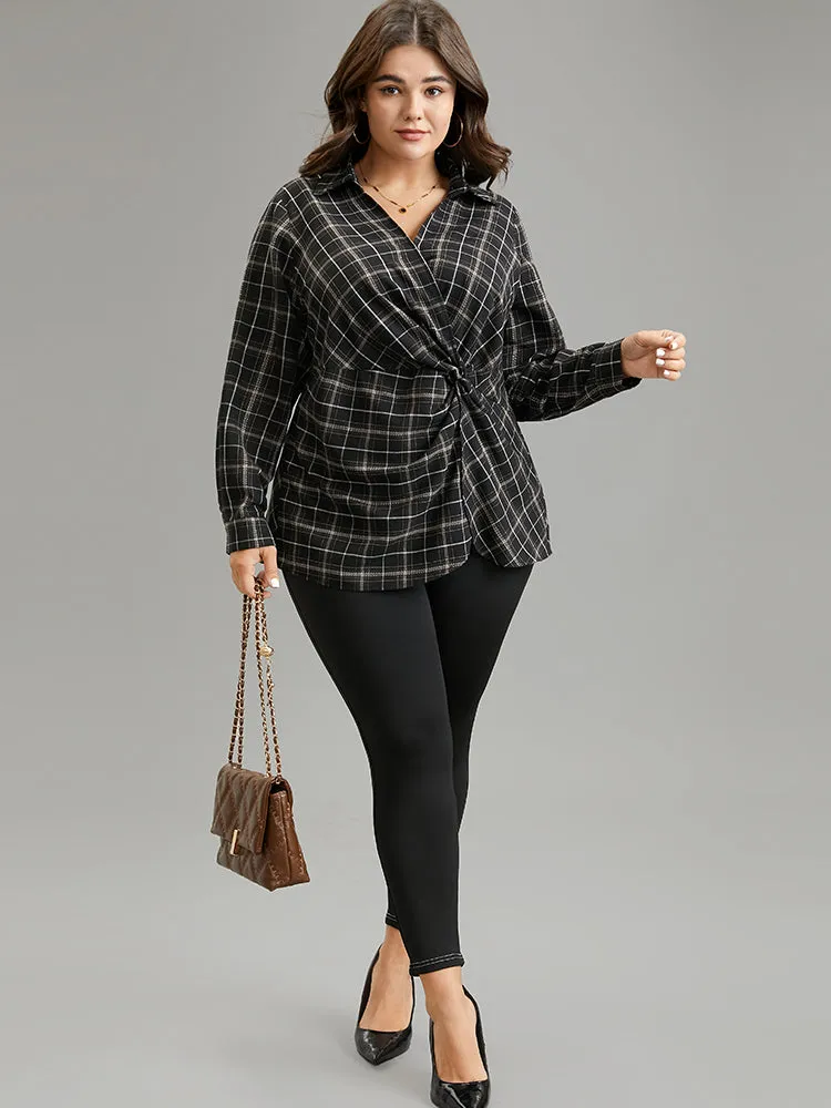 Plaid Shirt Collar Twist Front Blouse sold by Bloomchic product image thumbnail 3