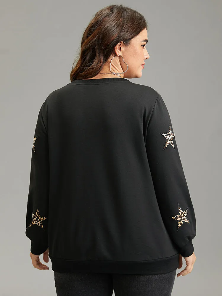 Leopard Star Rib Knit Crew Neck Sweatshirt sold by Bloomchic product image thumbnail 2