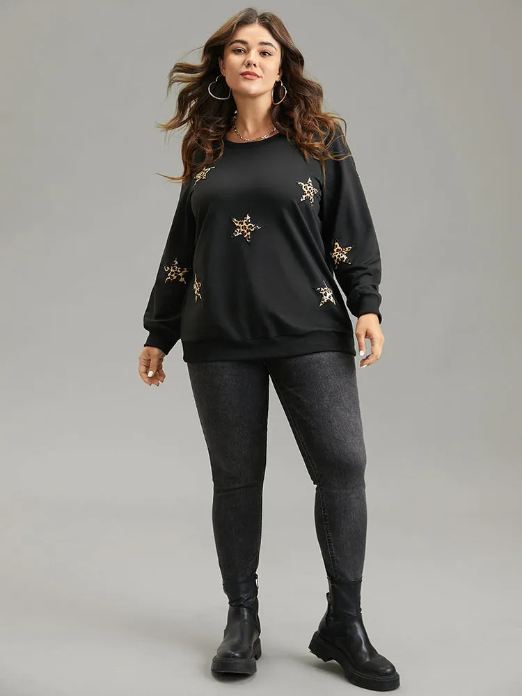Leopard Star Rib Knit Crew Neck Sweatshirt sold by Bloomchic product image thumbnail 3