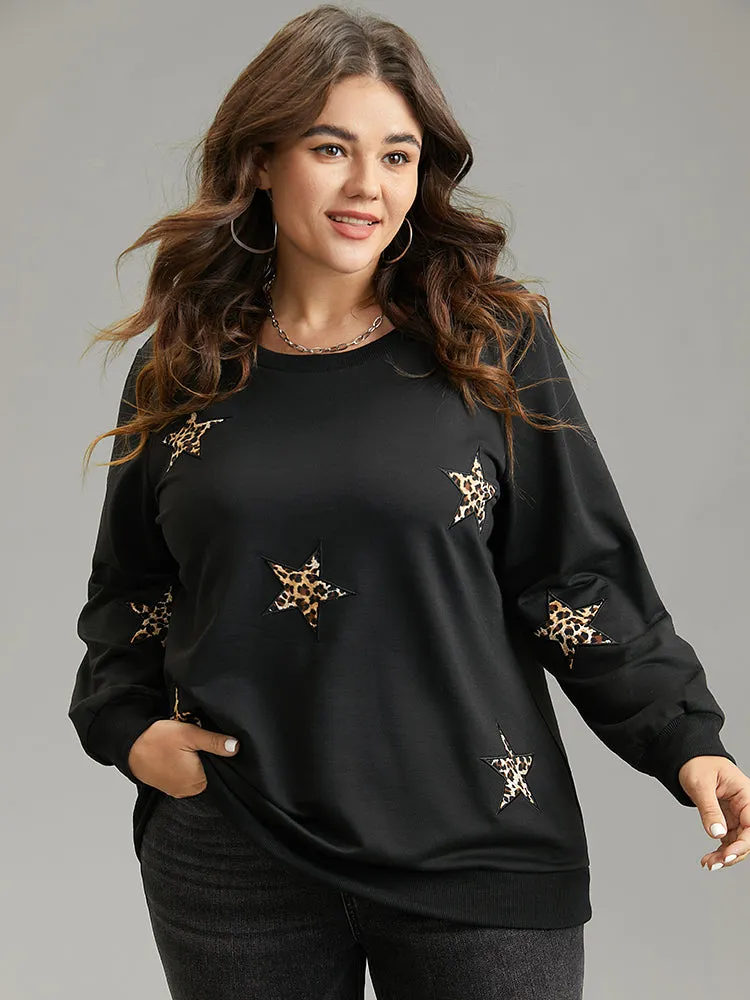 Leopard Star Rib Knit Crew Neck Sweatshirt sold by Bloomchic