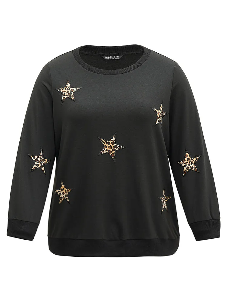 Leopard Star Rib Knit Crew Neck Sweatshirt sold by Bloomchic product image thumbnail 5
