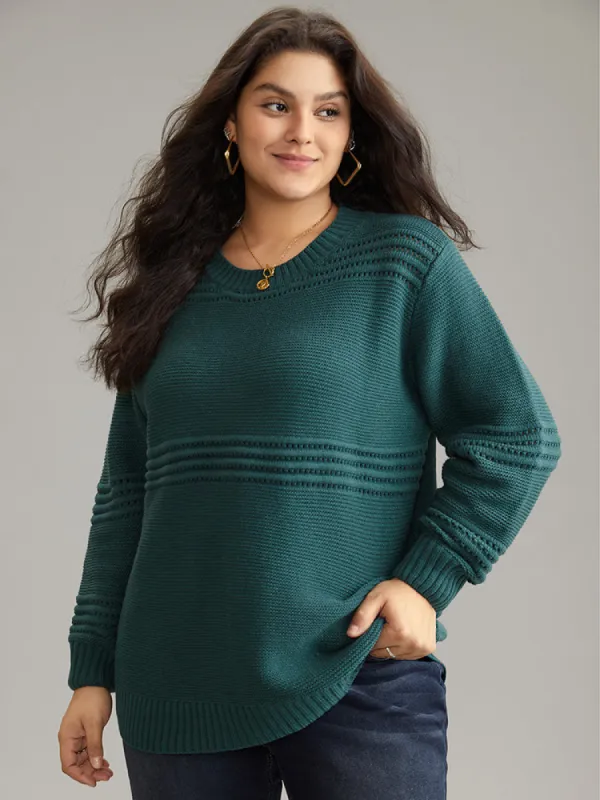 Textured Plain Loose Elastic Cuffs Pullover sold by Bloomchic