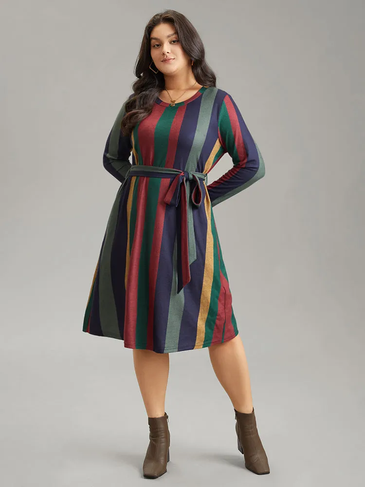 Colored Striped Pocket Belted Long Sleeve Dress sold by Bloomchic