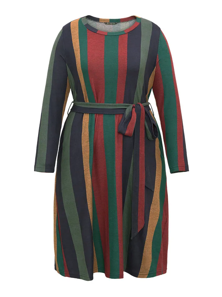 Colored Striped Pocket Belted Long Sleeve Dress sold by Bloomchic product image thumbnail 5