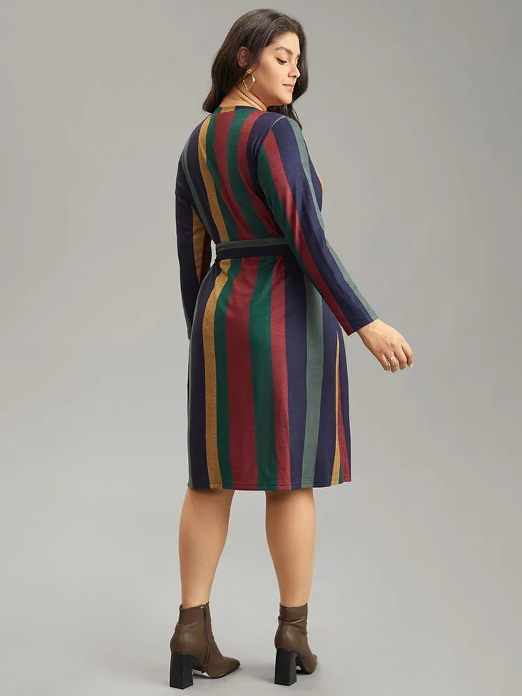 Colored Striped Pocket Belted Long Sleeve Dress sold by Bloomchic product image thumbnail 3