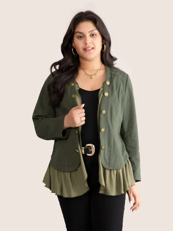 Patchwork Flutters Buckle Detail Asymmetrical Hem Blazer sold by Bloomchic