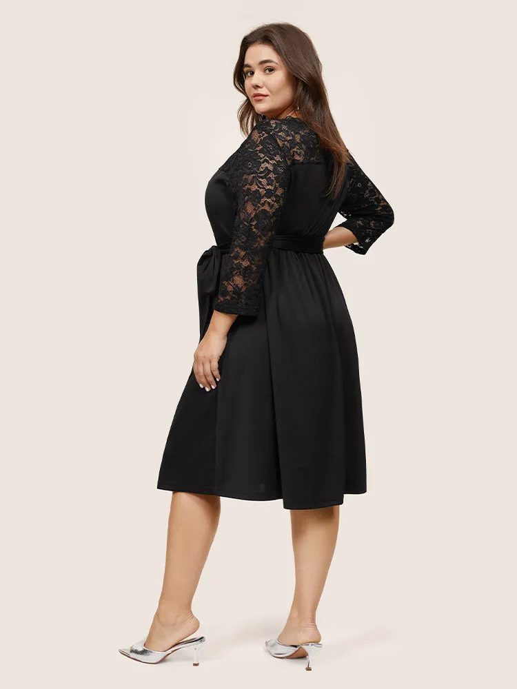 Plain Crochet Lace Mesh Pocket Belted Dress sold by Bloomchic product image thumbnail 3