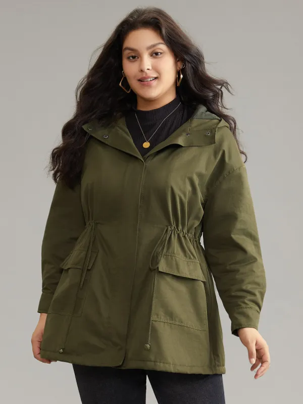 Plain Drawstring Padded Pocket Hooded Coat sold by Bloomchic