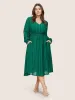 Solid Lantern Sleeve Pocket Plisse Shirred Dress sold by Bloomchic