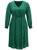 Solid Lantern Sleeve Pocket Plisse Shirred Dress sold by Bloomchic
