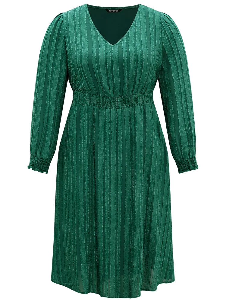 Solid Lantern Sleeve Pocket Plisse Shirred Dress sold by Bloomchic product image thumbnail 5