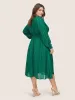 Solid Lantern Sleeve Pocket Plisse Shirred Dress sold by Bloomchic