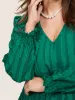 Solid Lantern Sleeve Pocket Plisse Shirred Dress sold by Bloomchic