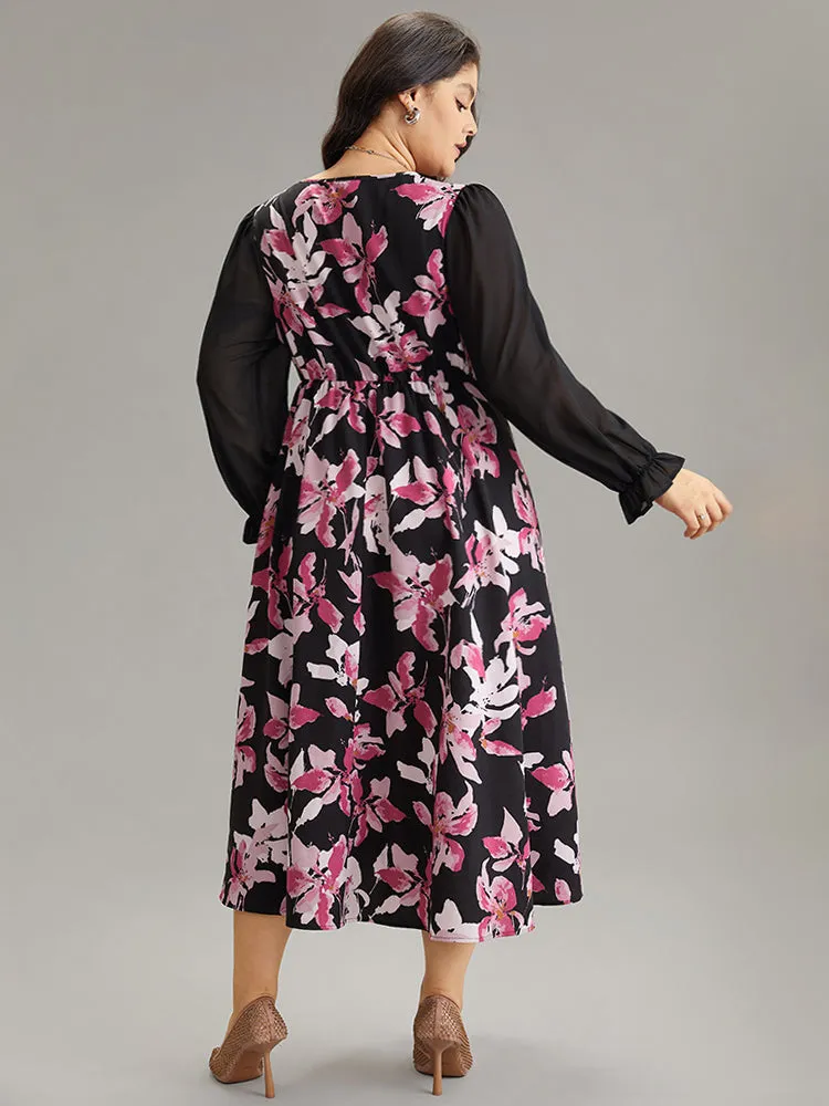 Floral Contrast Wrap Chiffon Split Side Dress sold by Bloomchic product image thumbnail 5