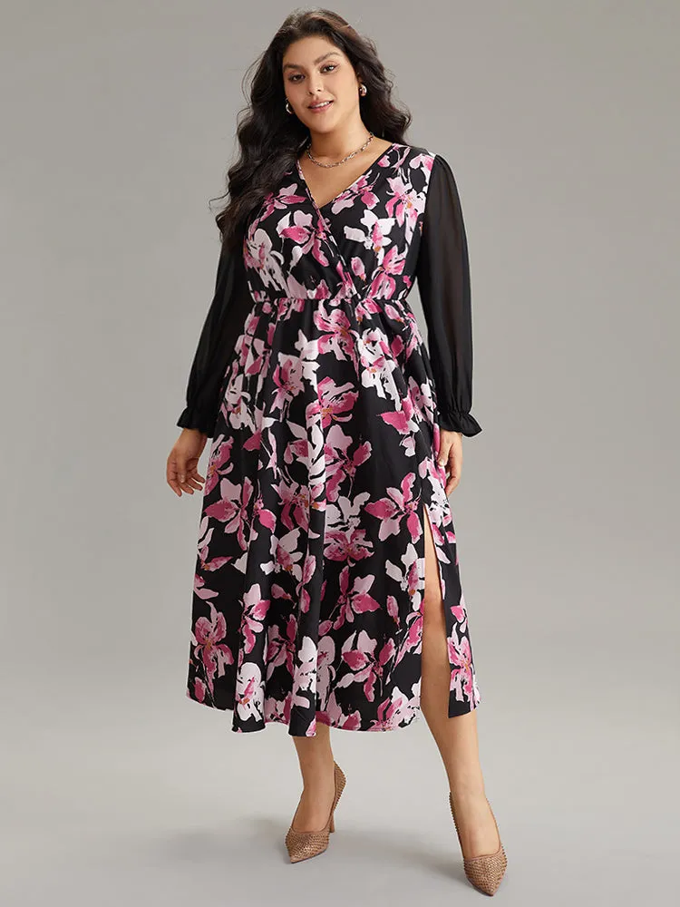 Floral Contrast Wrap Chiffon Split Side Dress sold by Bloomchic product image thumbnail 2