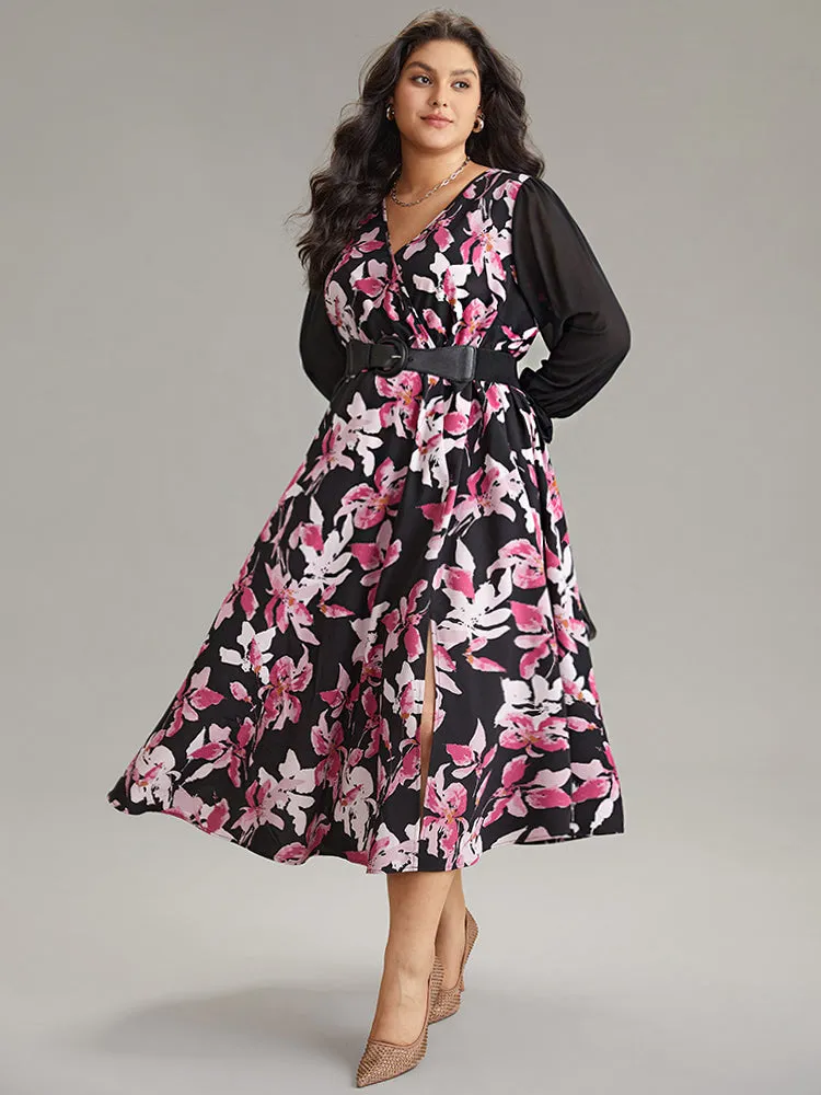 Floral Contrast Wrap Chiffon Split Side Dress sold by Bloomchic product image thumbnail 3