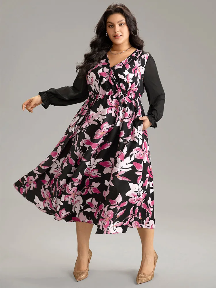 Floral Contrast Wrap Chiffon Split Side Dress sold by Bloomchic