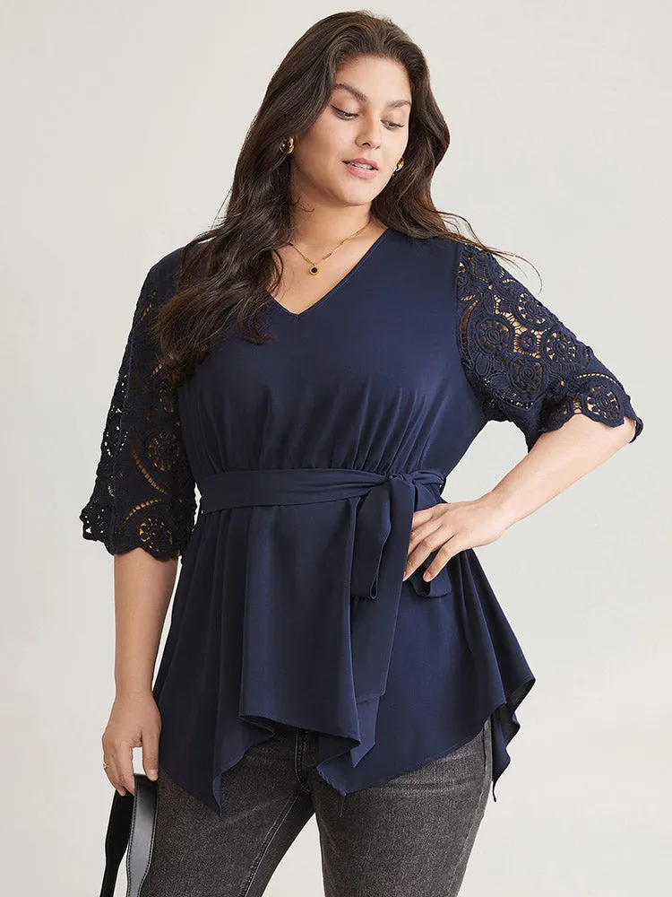 Lace Patchwork Belted Hanky Hem Blouse sold by Bloomchic product image thumbnail 4