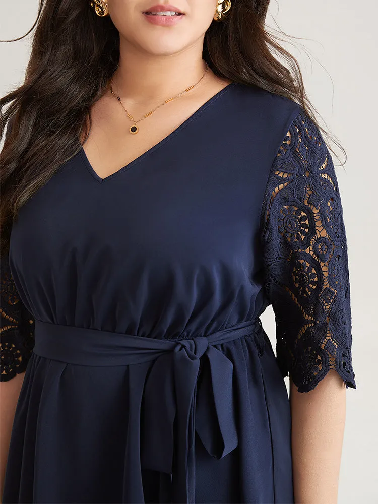 Lace Patchwork Belted Hanky Hem Blouse sold by Bloomchic product image thumbnail 5