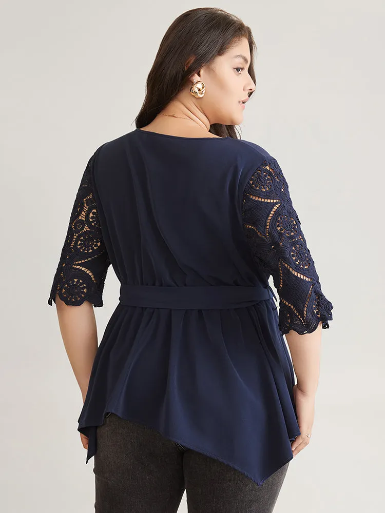 Lace Patchwork Belted Hanky Hem Blouse sold by Bloomchic product image thumbnail 2