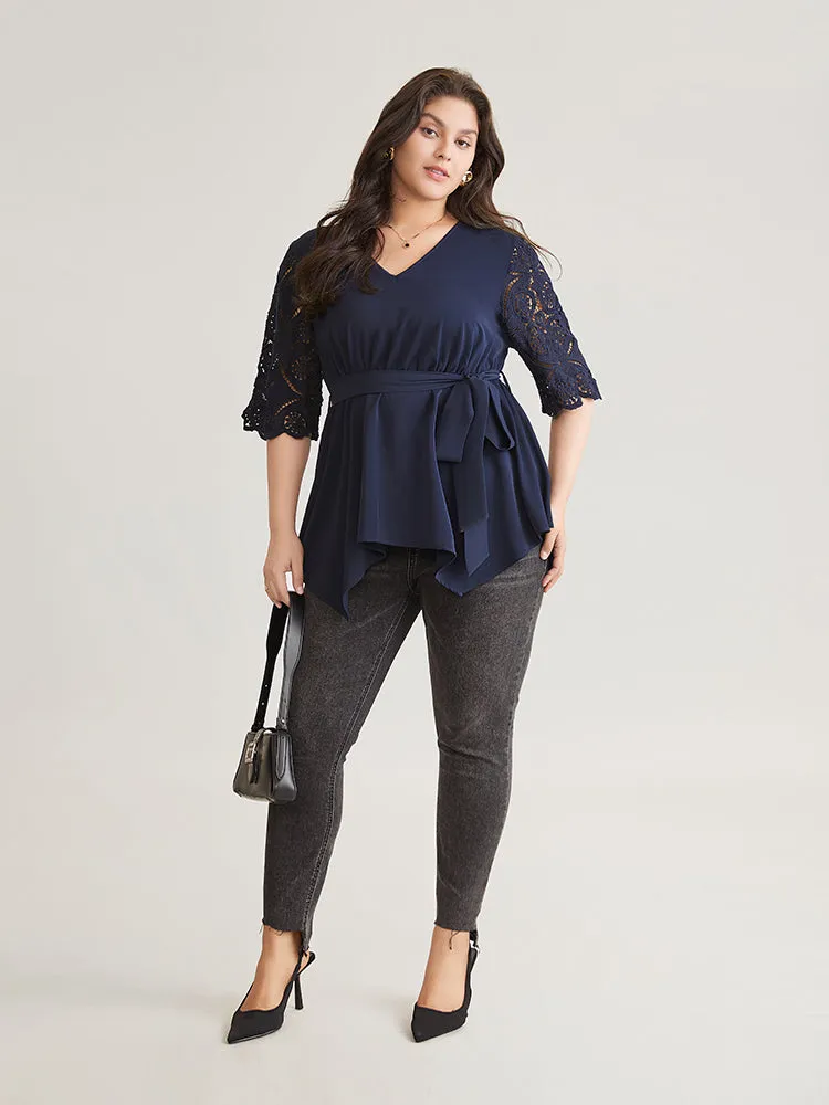Lace Patchwork Belted Hanky Hem Blouse sold by Bloomchic product image thumbnail 3