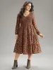 Ditsy Floral Shirred Flutter Layered Hem Dress sold by Bloomchic