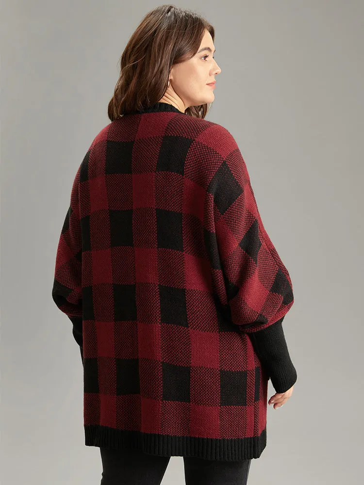 Plaid Contrast Open Front Dolman Sleeve Cardigan sold by Bloomchic product image thumbnail 2