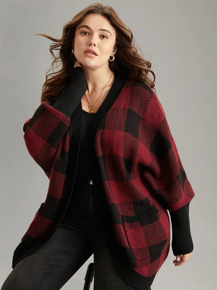 Plaid Contrast Open Front Dolman Sleeve Cardigan sold by Bloomchic product image thumbnail 3