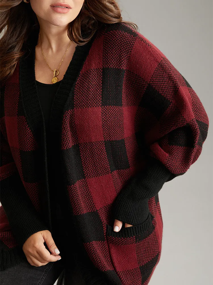 Plaid Contrast Open Front Dolman Sleeve Cardigan sold by Bloomchic product image thumbnail 5