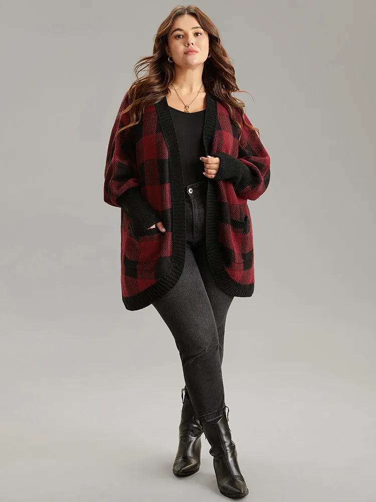 Plaid Contrast Open Front Dolman Sleeve Cardigan sold by Bloomchic product image thumbnail 4
