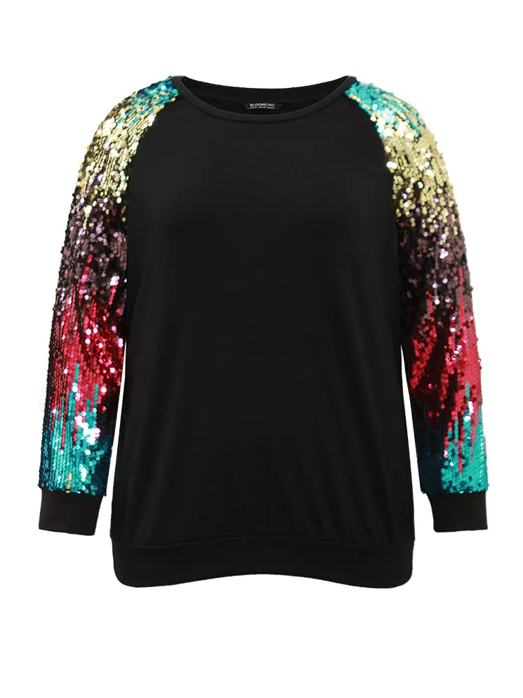 Rainbow Sequin Patchwork Raglan Sleeve Sweatshirt sold by Bloomchic product image thumbnail 5
