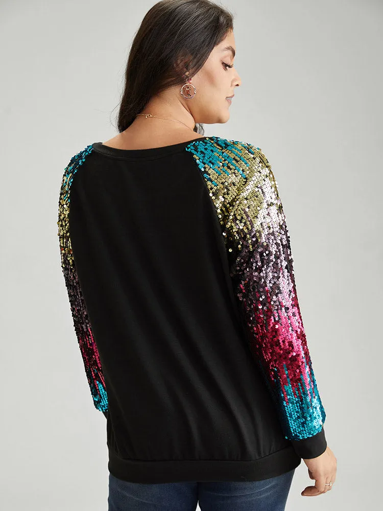 Rainbow Sequin Patchwork Raglan Sleeve Sweatshirt sold by Bloomchic product image thumbnail 2