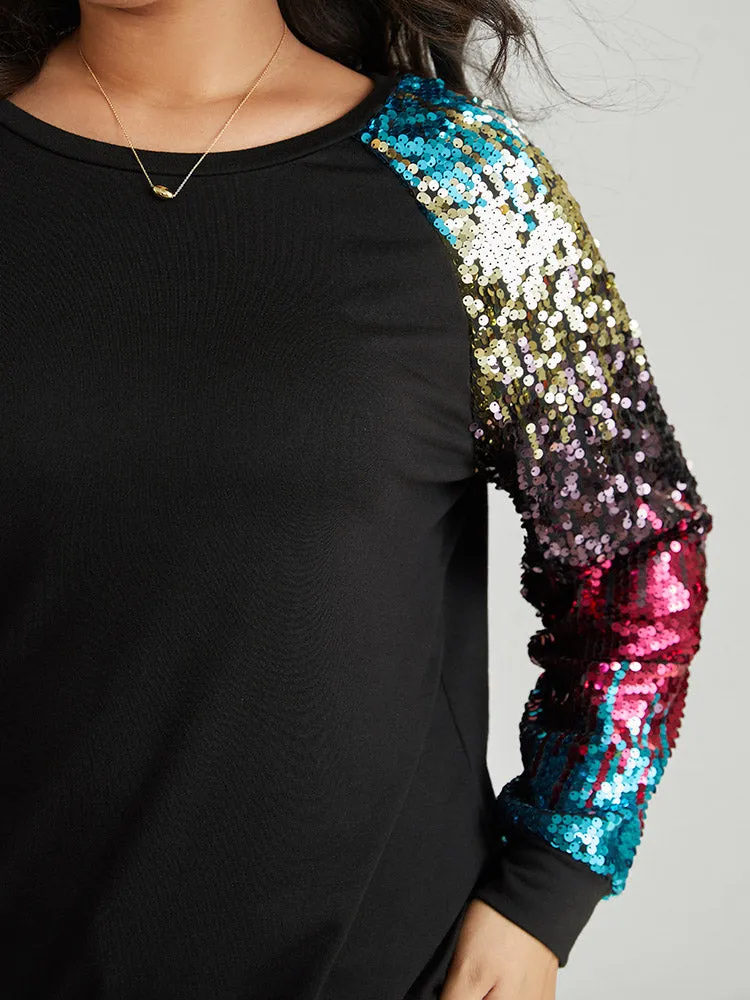 Rainbow Sequin Patchwork Raglan Sleeve Sweatshirt sold by Bloomchic product image thumbnail 4