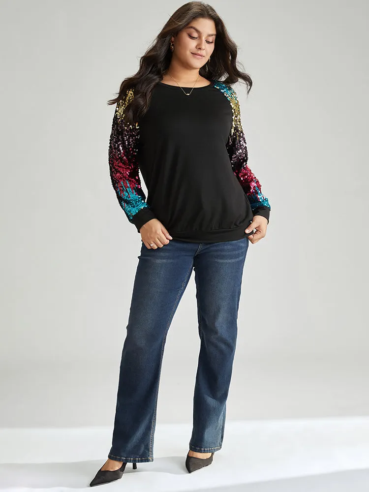 Rainbow Sequin Patchwork Raglan Sleeve Sweatshirt sold by Bloomchic product image thumbnail 3