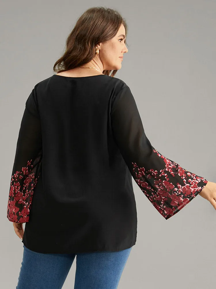 Boho Print Pleated Mesh Ruffle Sleeve Blouse sold by Bloomchic product image thumbnail 2