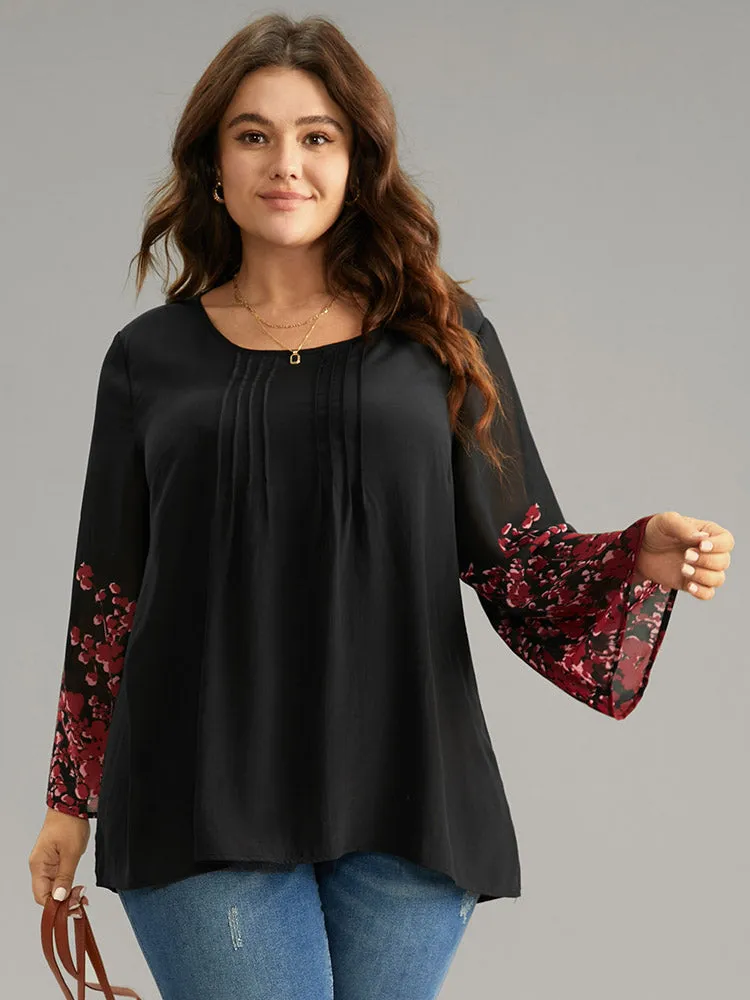 Boho Print Pleated Mesh Ruffle Sleeve Blouse sold by Bloomchic product image thumbnail 3