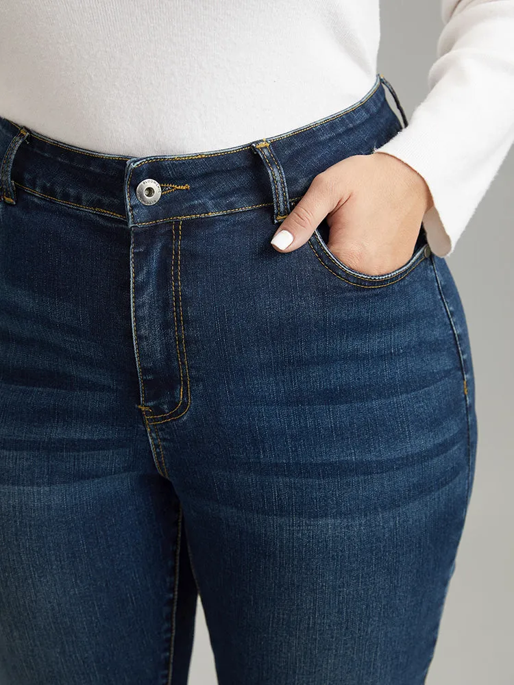 Dark Wash Button Up Zipper Fly High Jeans sold by Bloomchic product image thumbnail 3