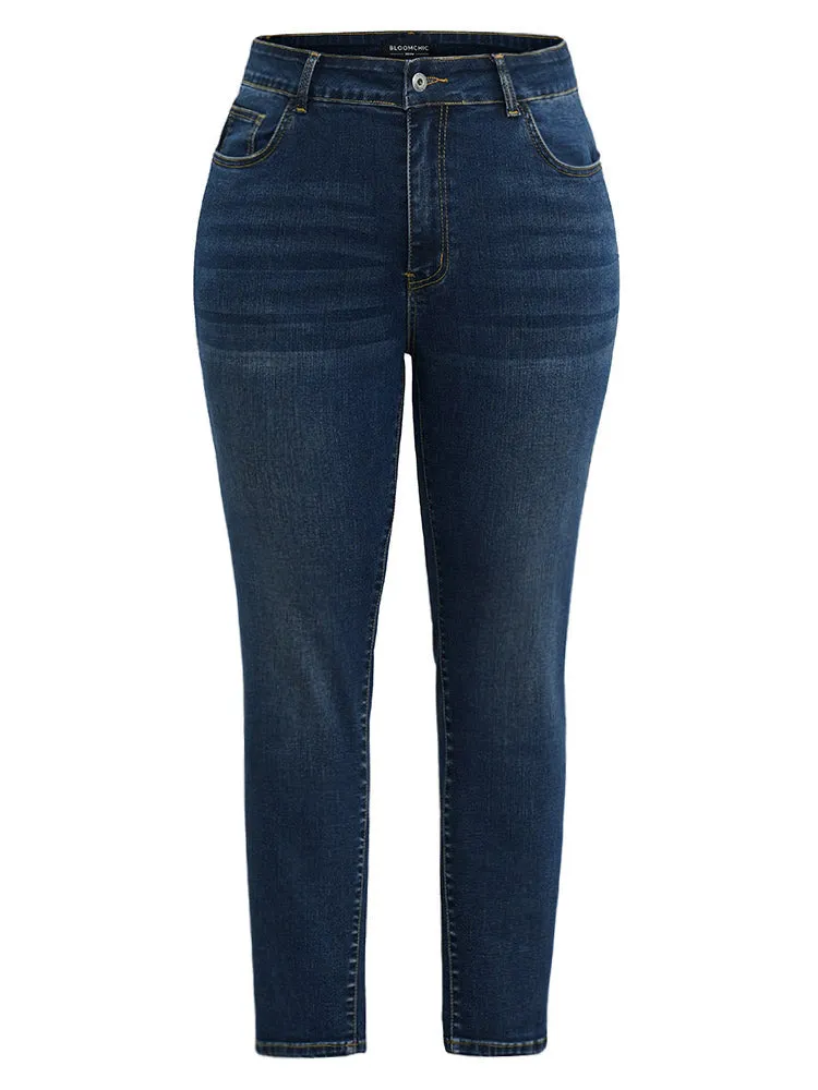 Dark Wash Button Up Zipper Fly High Jeans sold by Bloomchic product image thumbnail 5