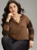 Contrast Patchwork Notched Button Up T-shirt sold by Bloomchic