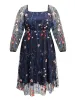 Square Neck Embroidered Lace Mesh Lantern Sleeve Dress sold by Bloomchic